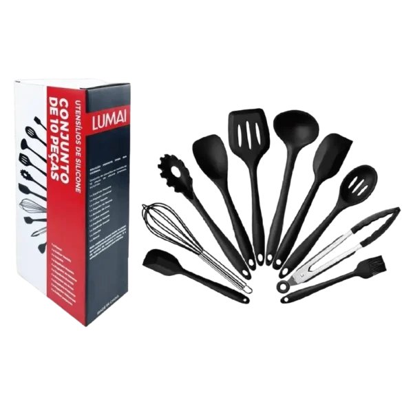 Conjunto de Utensílios de Cozinha de Silicone e Inox