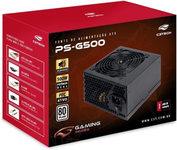Fonte alimentação Game ATX 500W  C3Tech PS-G500B 80+ Bronze